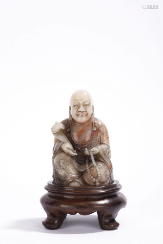 Qing Period Shoushan Stone Inlaid Arhat Figure