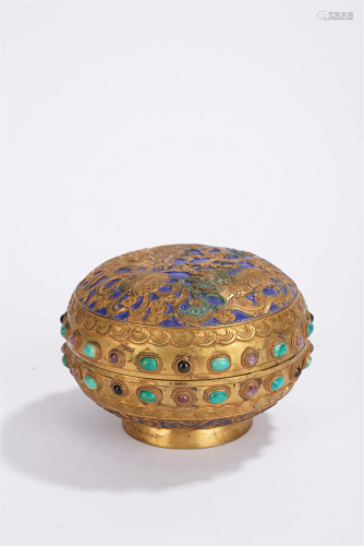 Chinese Qing Period Gilt Bronze Inlaid Treasure Box