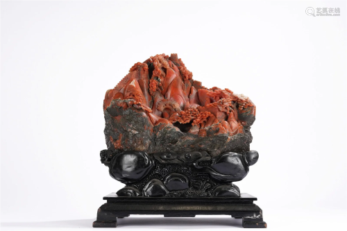 Rare Chinese Southern Red 'Nanhong' Agate Carved M...
