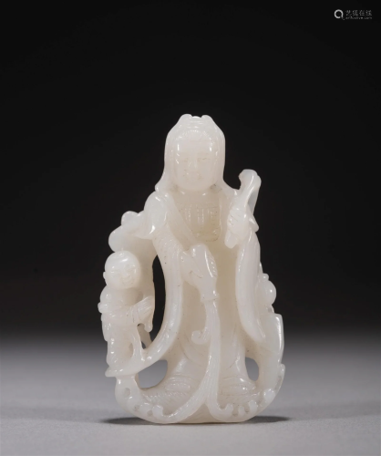 Qing Period White Jade Guanyin Standing Statue