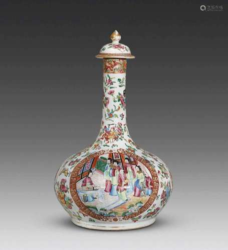 CHINESE PORCELAIN FAMILLE ROSE FIGURES AND STORY LONG NECK V...