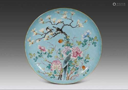CHINESE PORCELAIN FAMILLE ROSE BIRD AND FLOWER PLATE QING DY...