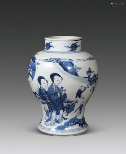 CHINESE PORCELAIN BLUE AND WHITE BEAUTY TEMPLE JAR