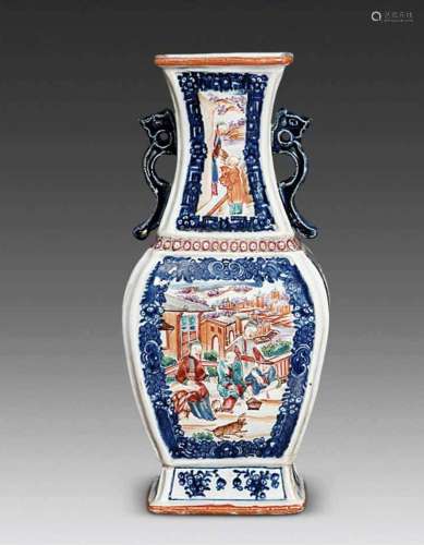 CHINESE PORCELAIN FAMILLE ROSE FIGURES SQUARE VASE