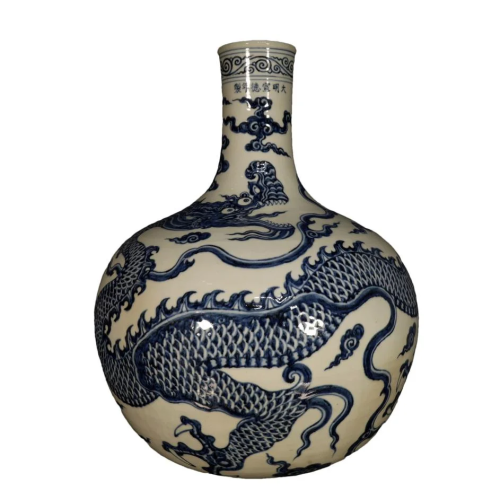 A Fine Blue And White Cloud& Dragon Vase