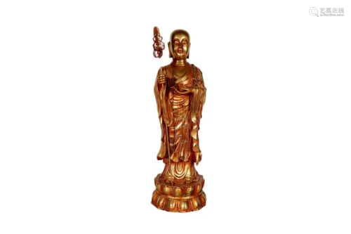 A Wonderful Copper Gilt Ksitigarbha Statue