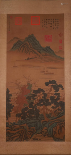 A Fine Green Mountain& Clean Water Silk Scroll Painting ...