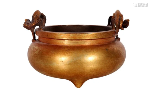 A Wonderful Copper Gilt Beast-ear-shaped Censer