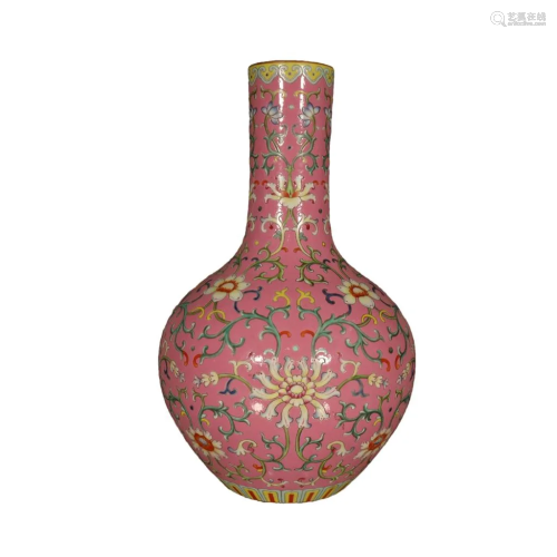 A Fine Red-Ground Famille-rose Flower Vase