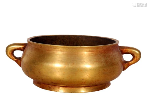 A Fine Copper Gilt Double-ear-shaped Censer