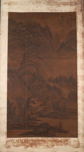 A Gorgeous Landscape Silk Scroll Painting By Liu Yong& W...