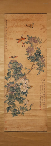 A Lovely Insect& Flower Scroll Painting By Ma Quan