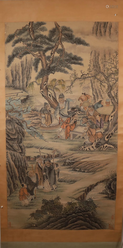 A Delicate Landscape& Figure Scroll Painting By Xie Shic...