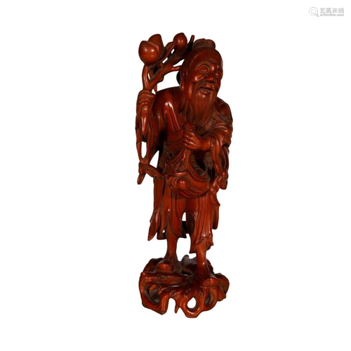 A Gorgeous Boxwood Statue of "Tao Xuanming Steals Peach...