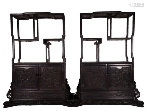 A Lovely Pair of Zitan Wood Antique Shelves