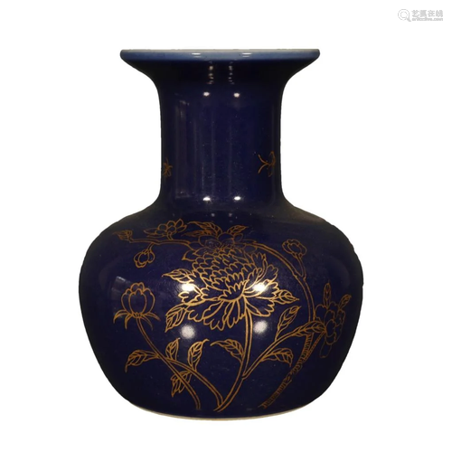 A Fine Ji-blue Glazed Golden Color Flower Vase