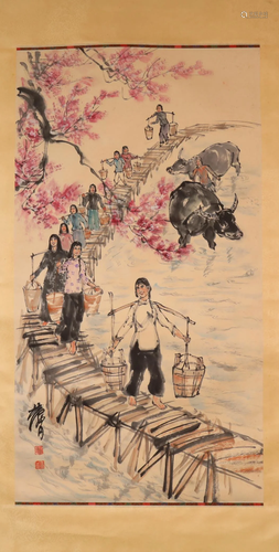 A Wonderful Figure Scroll Painting By Huang Zhou