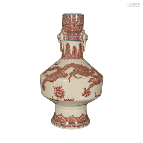 A Fine Glaze-red Seawater Dragon Vase