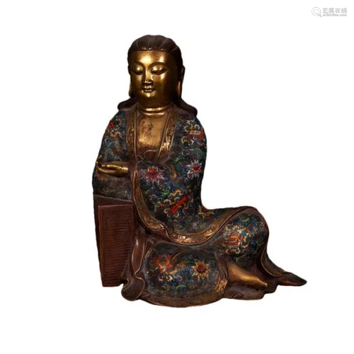 A Fine Copper Gilt Cloisonne Enamel Flower Buddha Statue