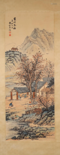 A Fine Landscape& Figure Scroll Painting By Yuan Songnia...