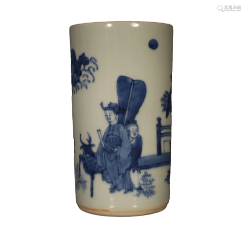 A Lovely Blue And White Figure Brush Pot