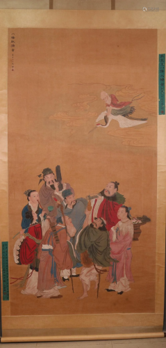A Fine Figure Silk Scroll Painting By Xia Gui