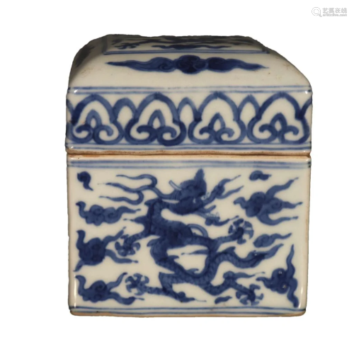 A Fine Blue And White Dragon Covered Box