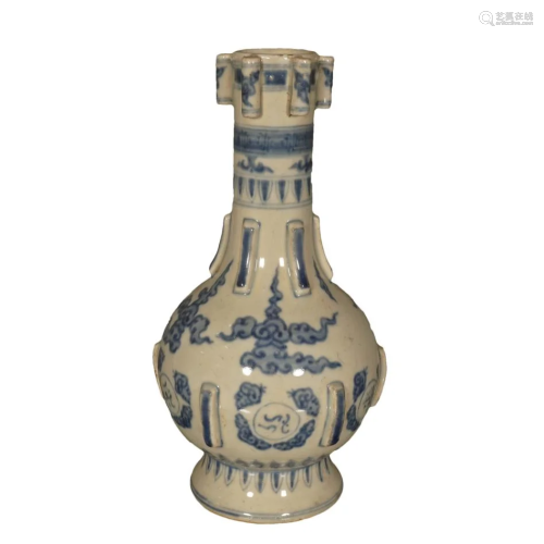 A Fine Blue And White "Bagua" Cloud Six-pipe Vase