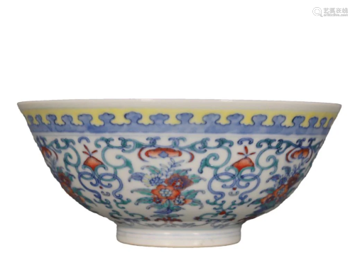 A Delicate Blue And White Doucai Folding Branch Flower Bowl