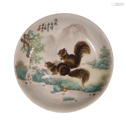 A Fabulous Famille-Rose Landscape Squirrel Poem Plate