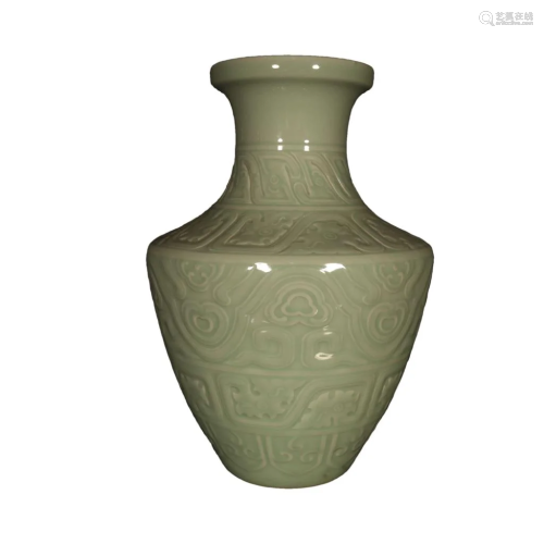 A Gorgeous Bean-Glazed Flower-Carved Zun-form Vase