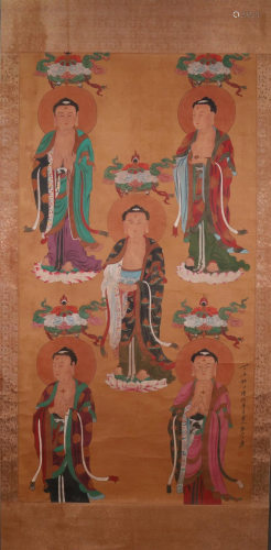 A Gorgeous Figure of Buddha Paper Scroll Painting By Zhang D...