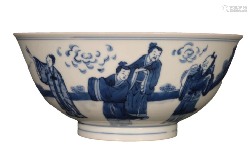 A Fabulous Blue And White Figure Bowl