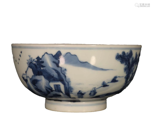 A Gorgeous Blue And White Landscape Bowl