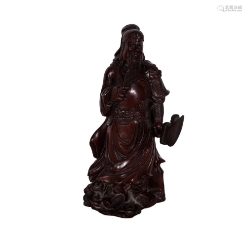 A Delicate Zitan Wood Guangong Statue