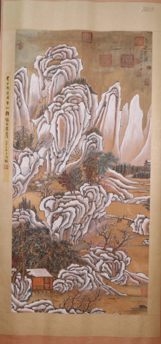 A Wonderful Landscape Silk Scroll Painting By Sheng Mao