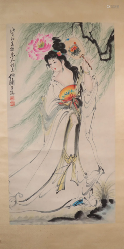 A Wonderful Figure Scroll Painting Made By Bai Bohua