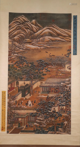 A Delicate Snowscape& Landscape Attic Figure Silk Scroll...