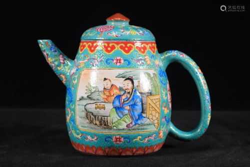 A Fine Zisha Enamel Figure Teapot