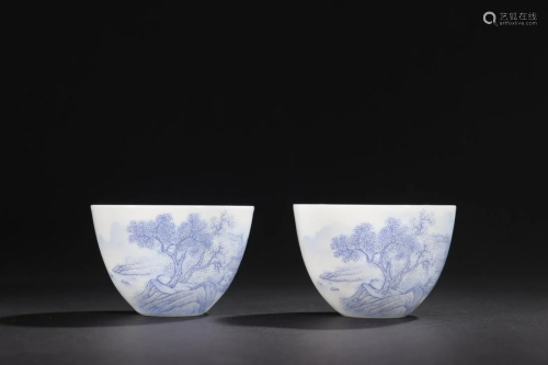 A Pair of Porcelain Painted Cups
