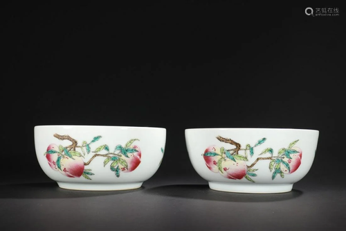 A Pair of Famille-rose 'Shou Tao' Bowls