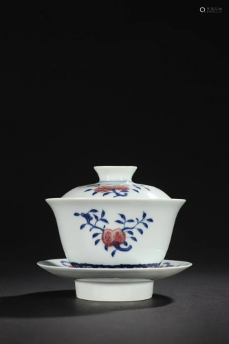 A Fine Blue and White Underglaze Red Bowl With Cover