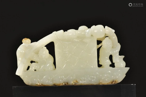 A Fine Hetian Jade Carved Boat Ornament