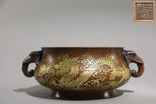 A Rare Gilt-bronze Dragon Pattern Censer