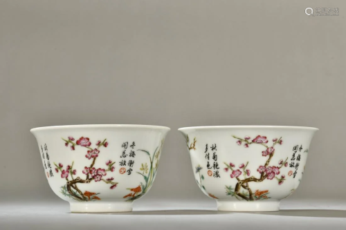 A Pair of Rare Famille-rose 'Flower' Bowls