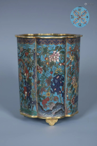 A Rare Gilt-bronze Cloisonne Pen Holder