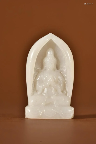 A Fine Hetian White Jade Figure of Guanyin Pendant