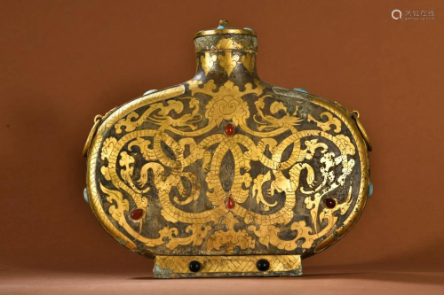 An Unusual Bronze Inlaid Gold and Silver Vase