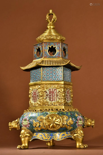 A Rare Gilt-bronze Cloisonne Censer