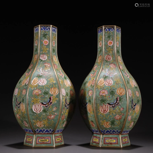 A Pair of Bronze Enamel 'Flower' Vases